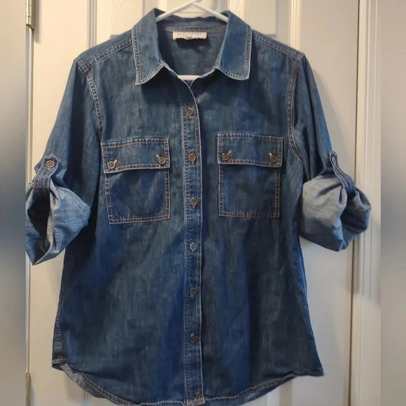 Jones New York Sport denim long sleeve top - Picture 2 of 7